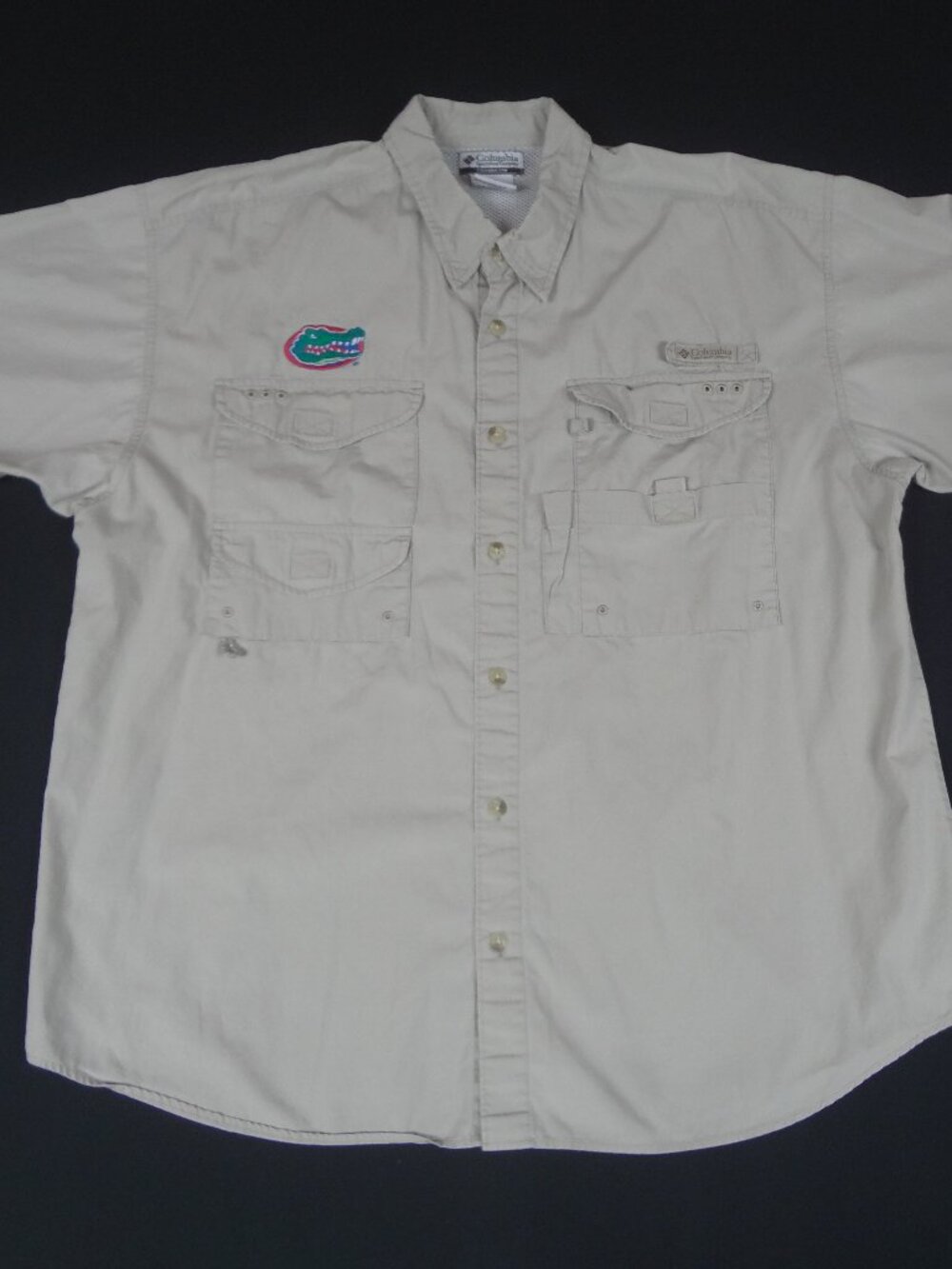 COLUMBIA UF FLOIDA GATORS VENTED BUTTON UP LARGE FISHING TAN SHIRT L568